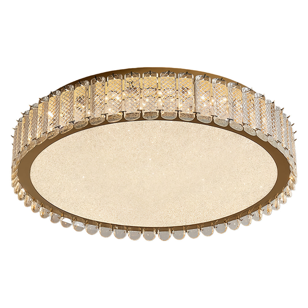 Add glamour to your space with flush mount modern lighting, showcasing a crystal ball fringe for a stunning visual appeal and soft lighting.