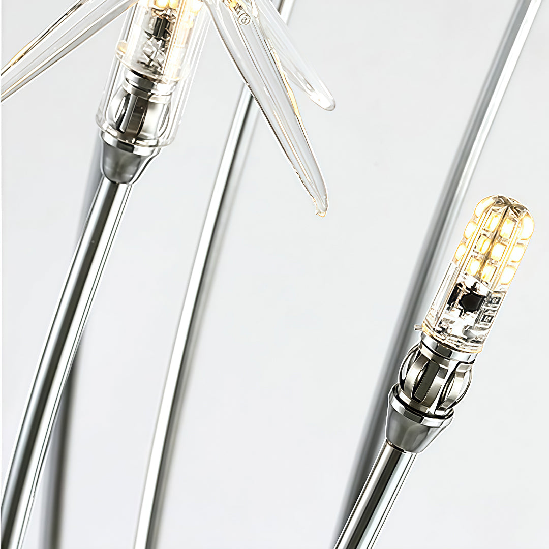 Flush mount starburst light fixture casting a gentle glow in a chic dining room.