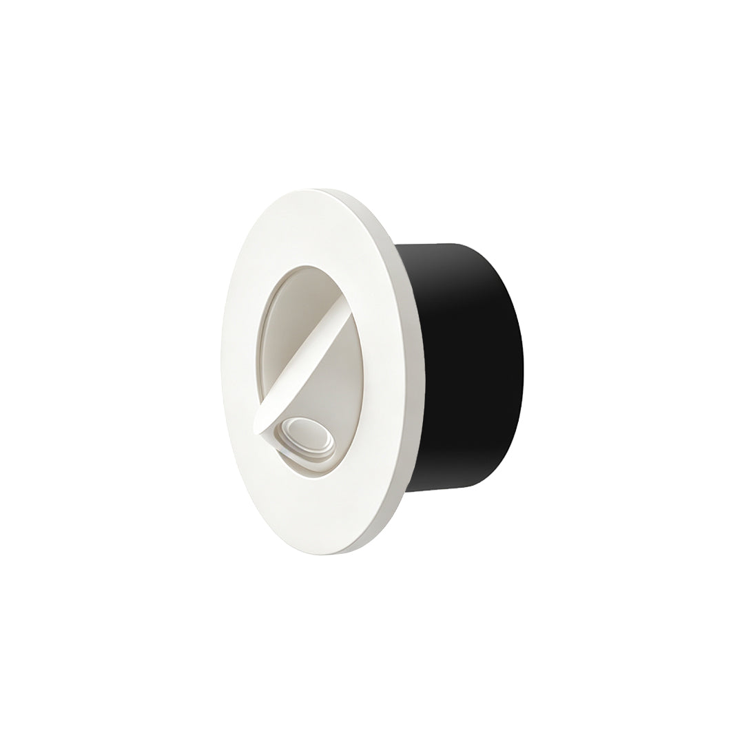 White circular flush mount wall light featuring recessed LED spotlight and clean modern appearance.