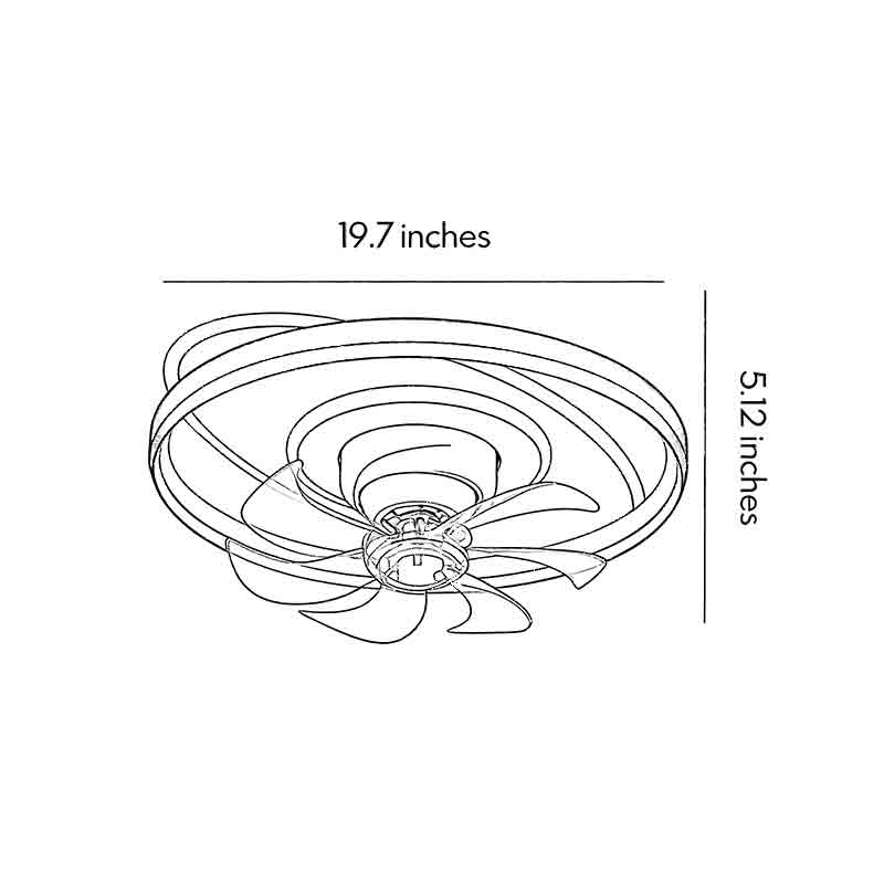 Technical diagram showing dimensions and structure of flush mounted ceiling fan with light models.