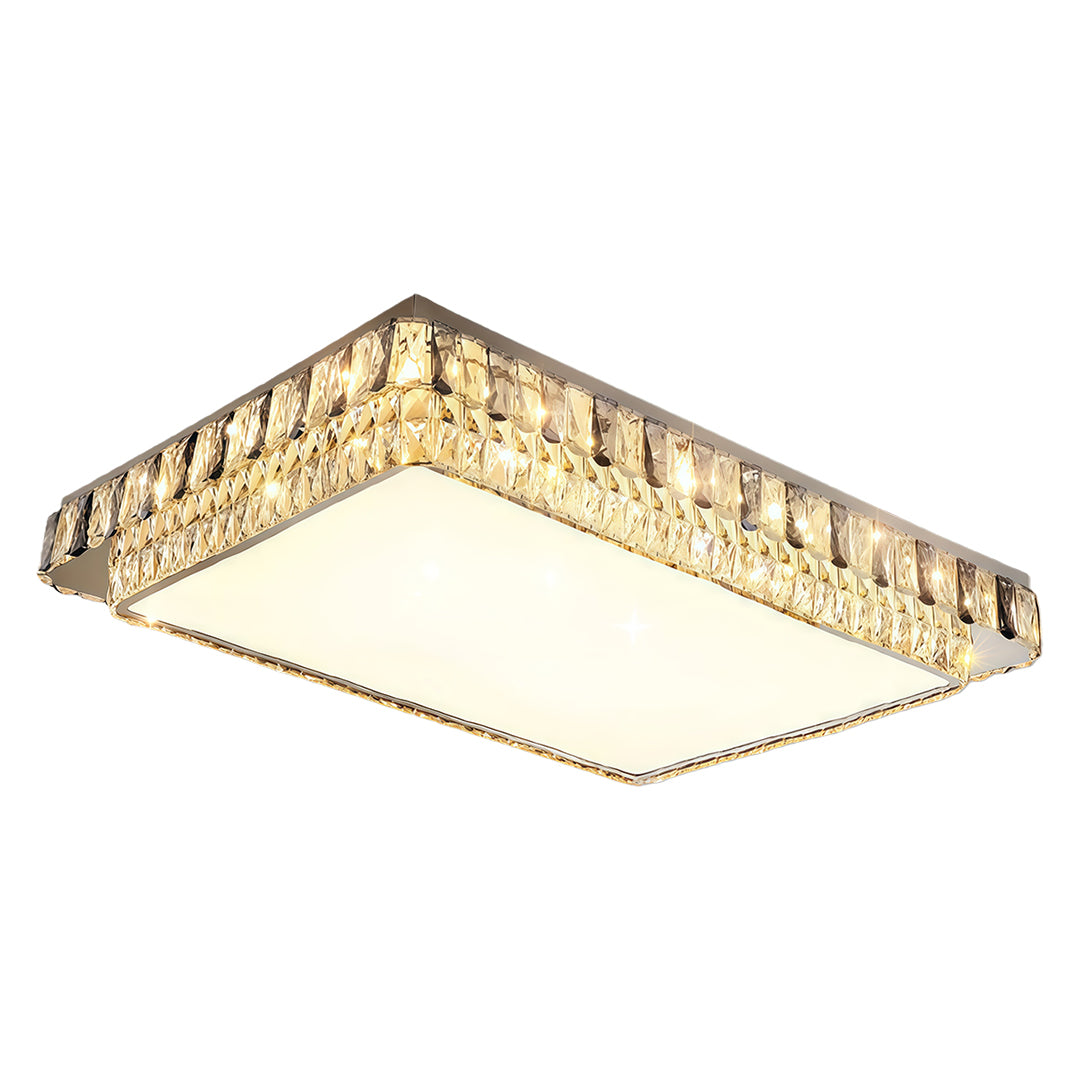 Layered square flush mounting LED light fixture with luxurious crystal frame.