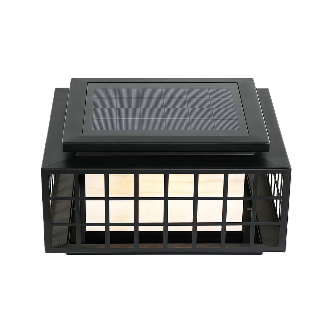 Modern gate pillar lights with a black finish, providing focused lighting for garden pathways.