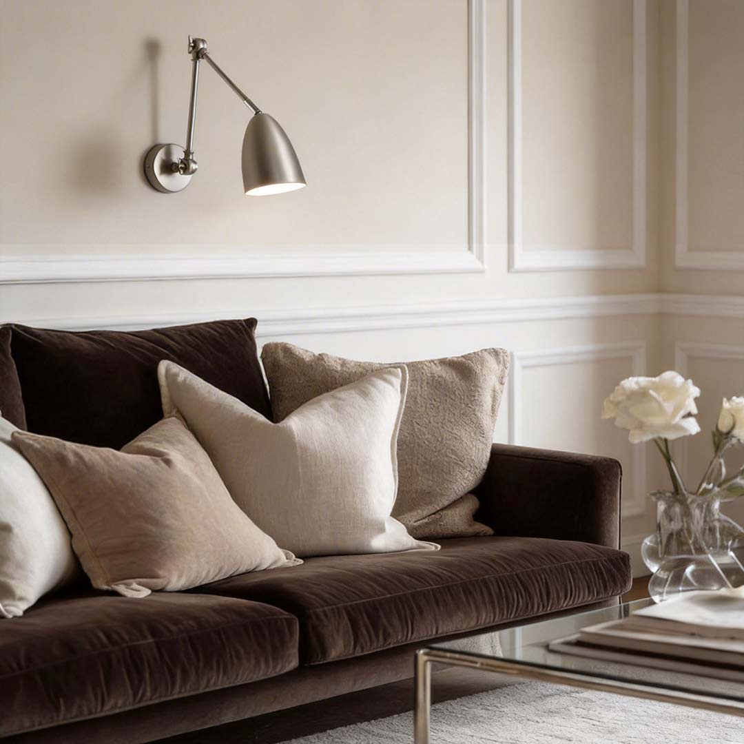 Folding wall light with a sleek design, illuminating a cozy living room corner.