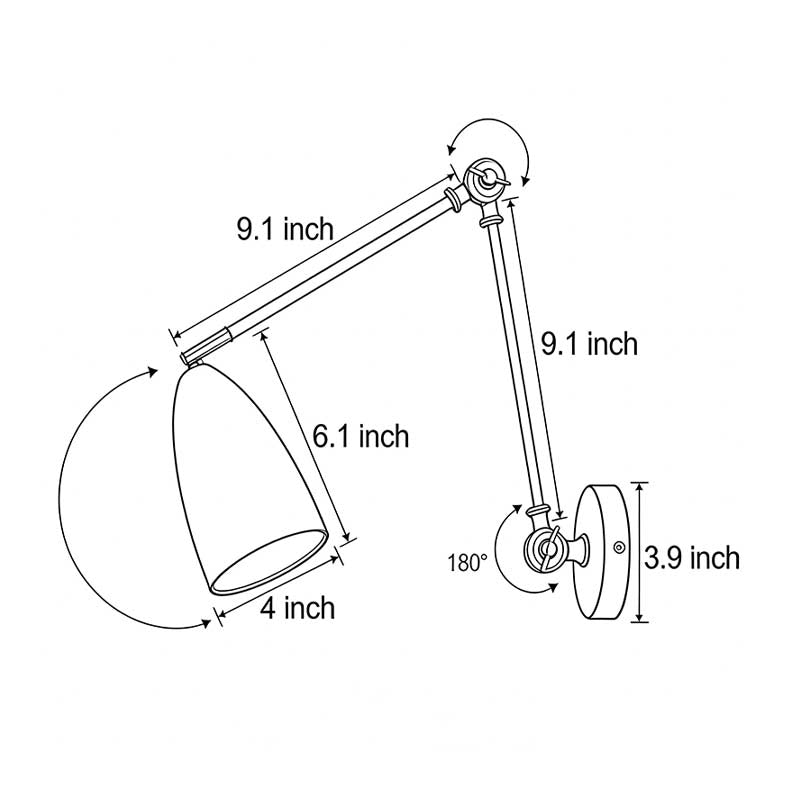 Technical diagram showing dimensions and structure of folding wall light models.