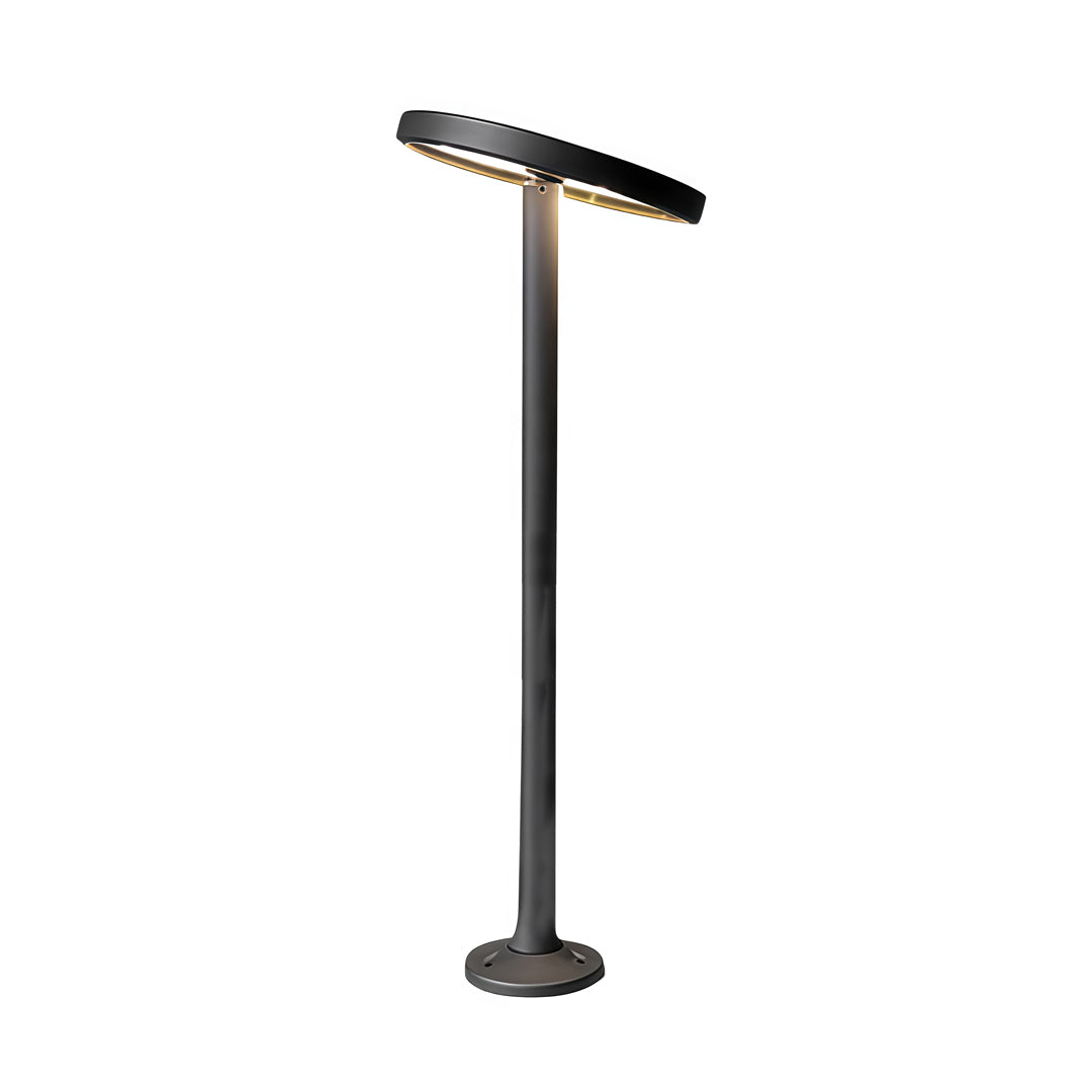 Modern LED path lights outdoor with slim cylindrical pole and forward-facing lighting head.
