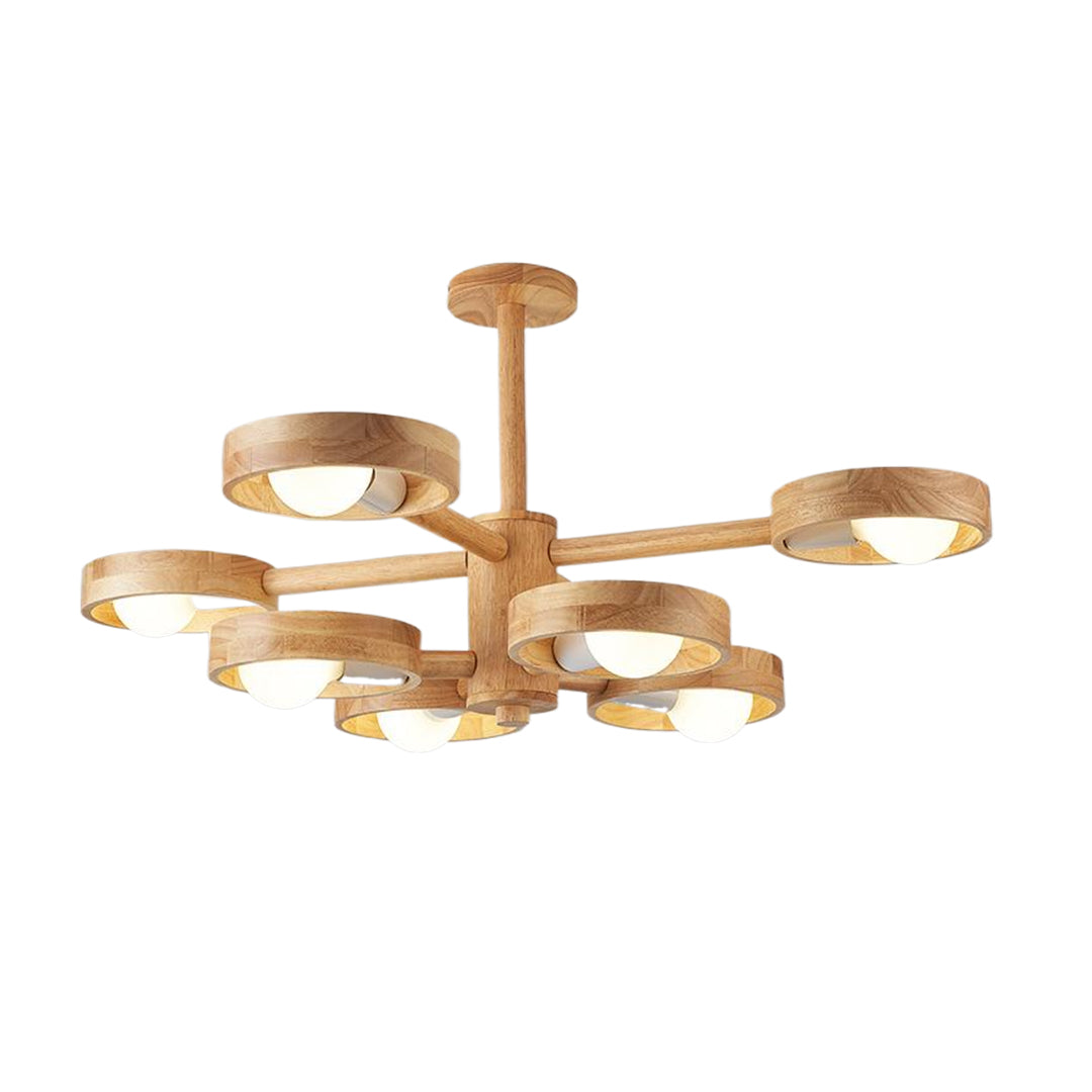 Four-arm brass glass shade chandelier with extended reach and wall light aesthetics