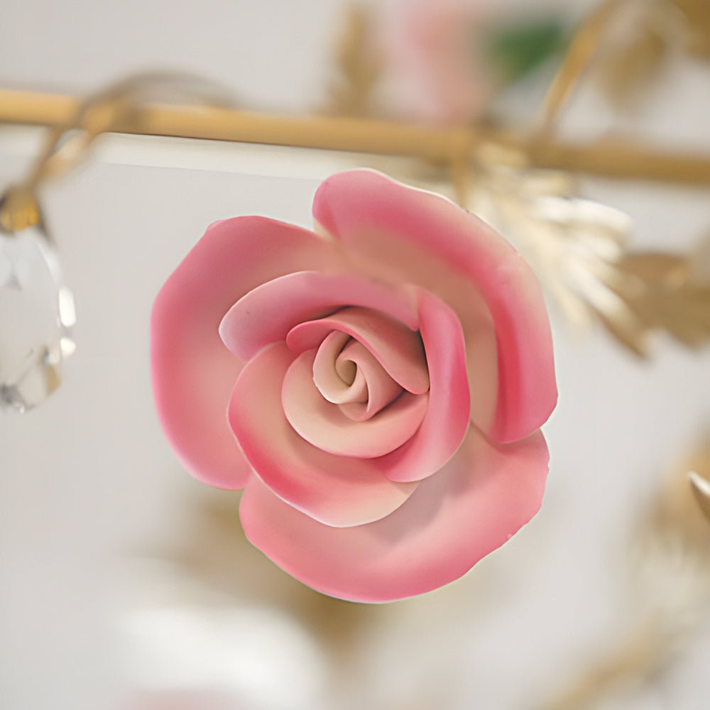French Luxury Ceramic Pink Roses Chandeliers: 6/8 - Light Candlelight Pastoral Charm