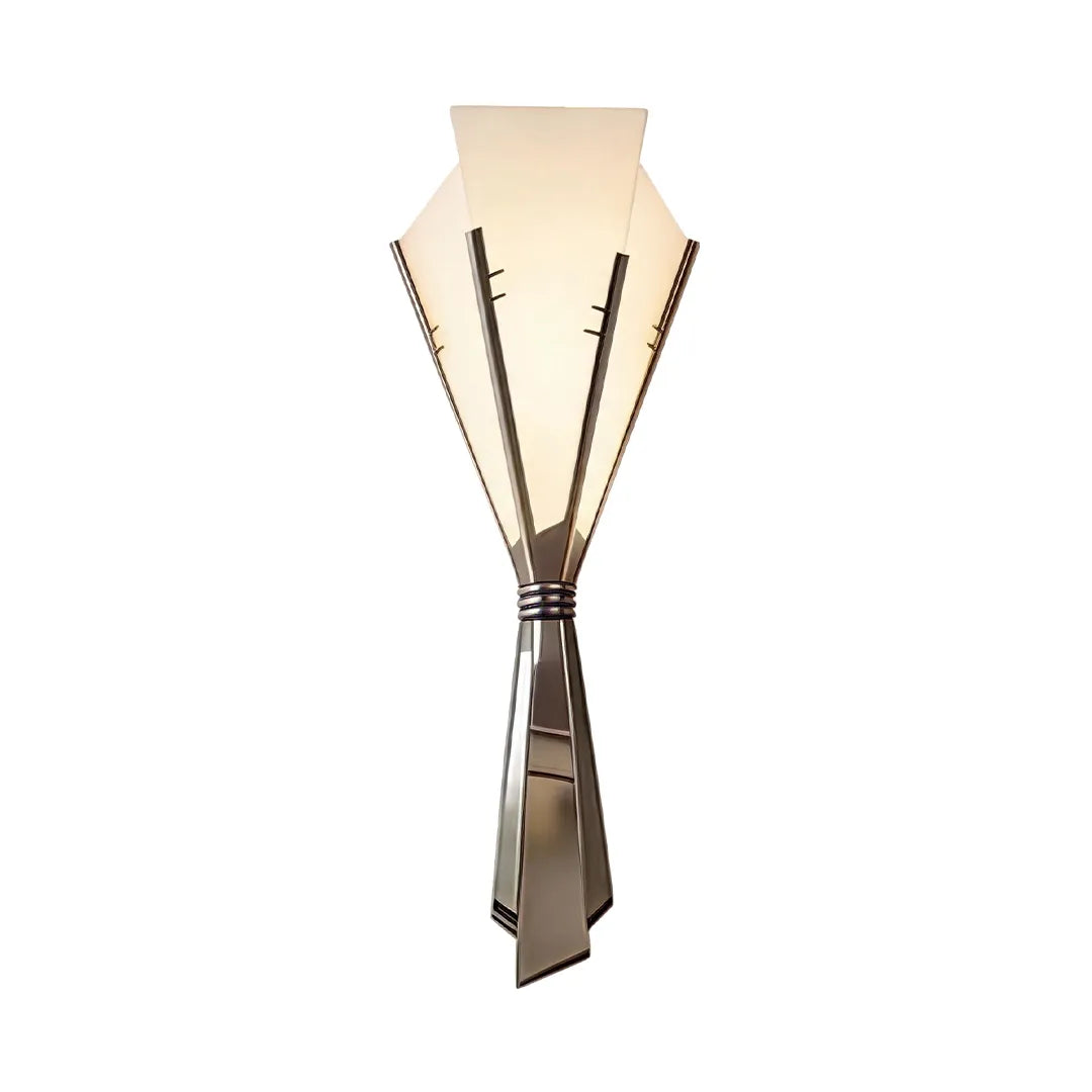 French wall sconces in a compact size with an elegant tapered shade isolated on a white background.