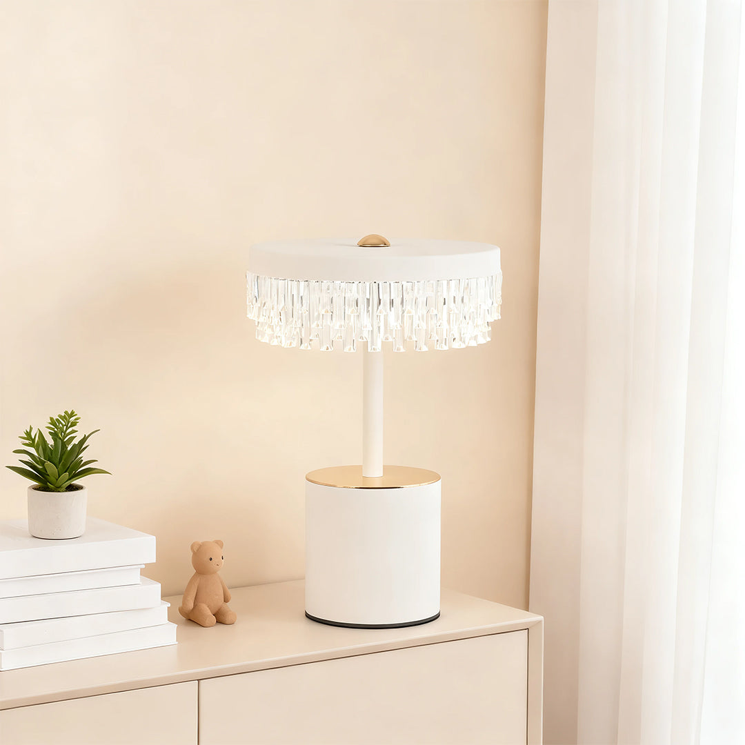 Fringe table lamp with minimalist creative design offers stylish illumination and convenient USB charging for bedrooms, offices, or living spaces.
