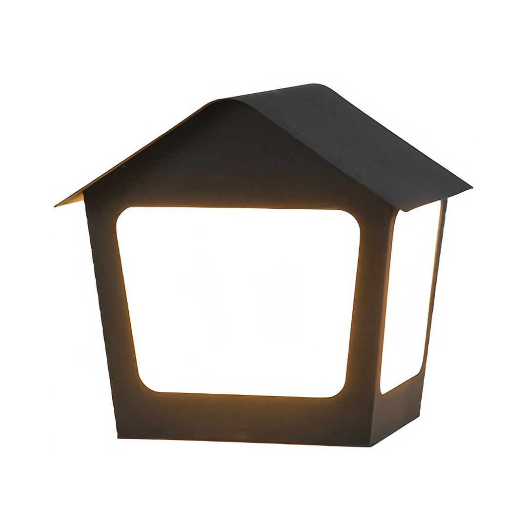 Front perspective of the durable black deck post cap lights on a white background, highlighting its weather-resistant design.