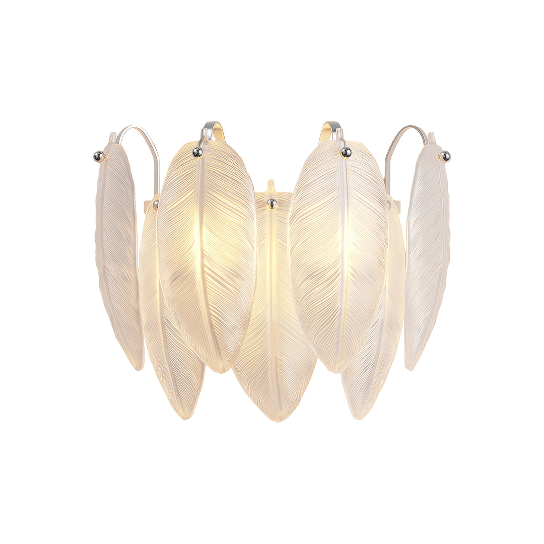 Feather wall light featuring frosted glass leaf-shaped elements in elegant arrangement