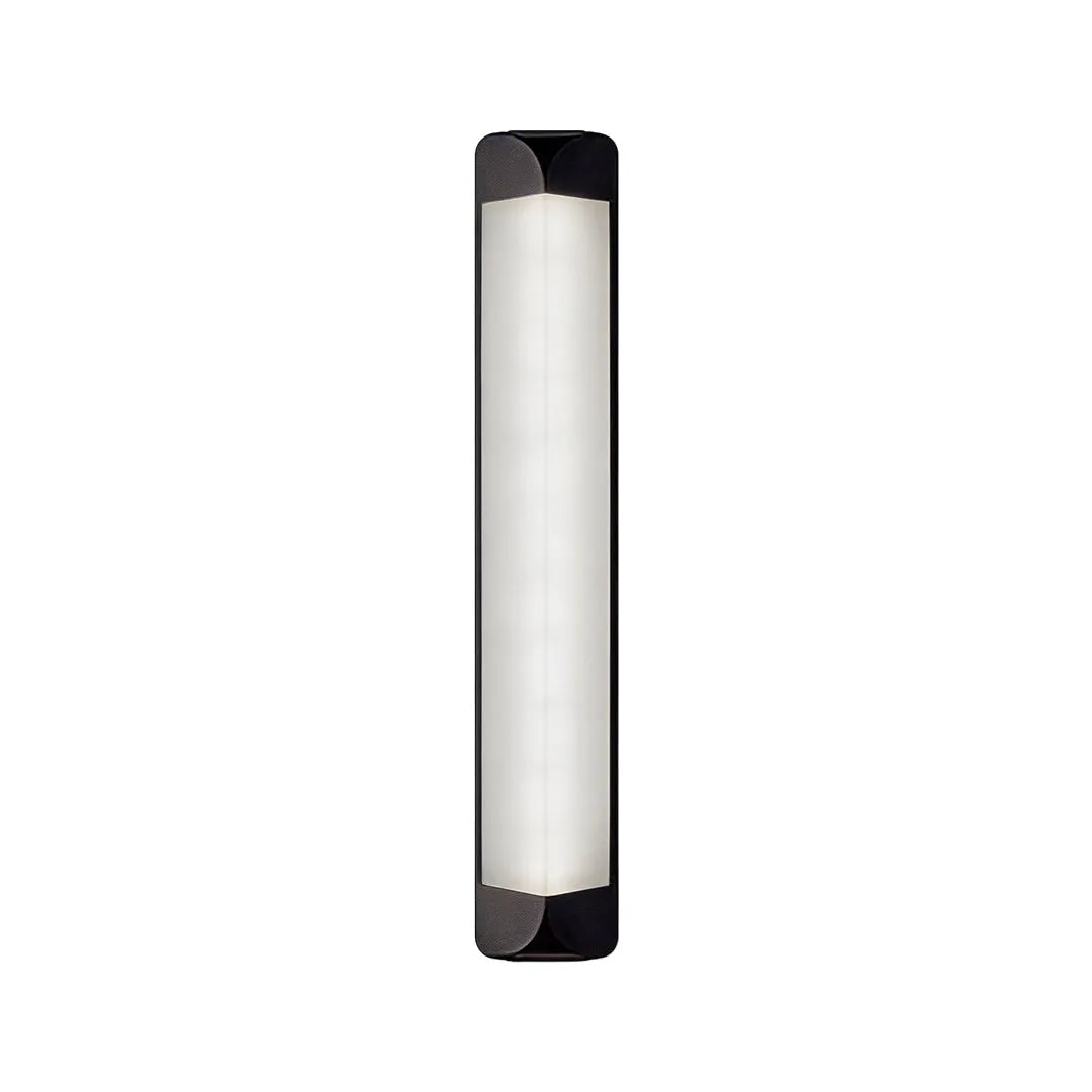 Wall sconce outdoor with a frosted vertical diffuser and durable black frame.