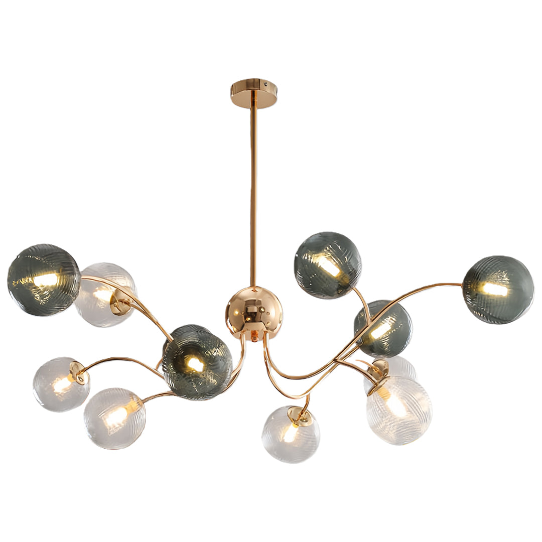 Full product view of the large clear glass flush mount ceiling light, highlighting its intricate golden frame and numerous light points.