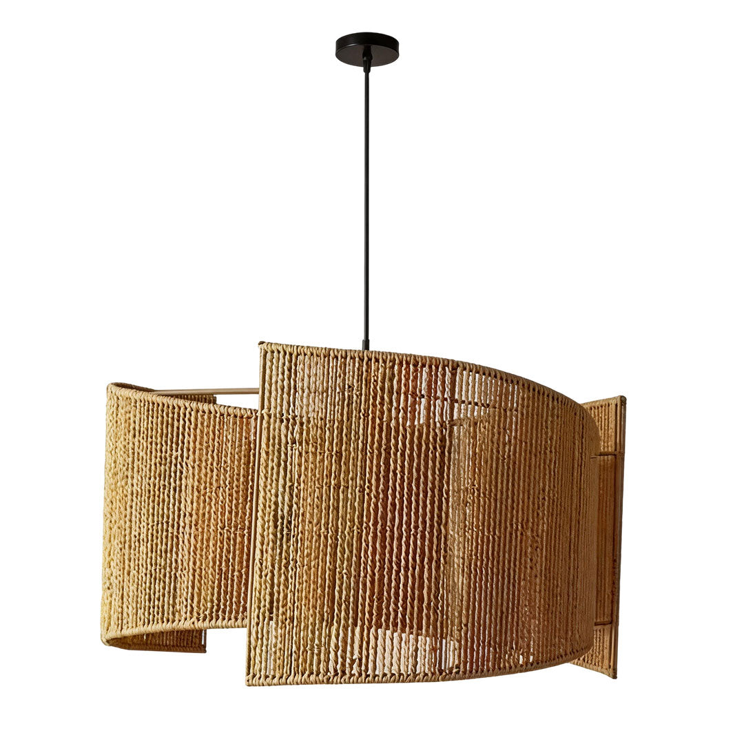 Rattan woven pendant light showing the full hanging design with textured rattan material.
