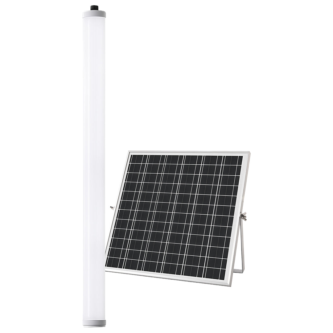 Full set for outdoor wall lighting modern installation, including the remote solar panel and linear light fixture.