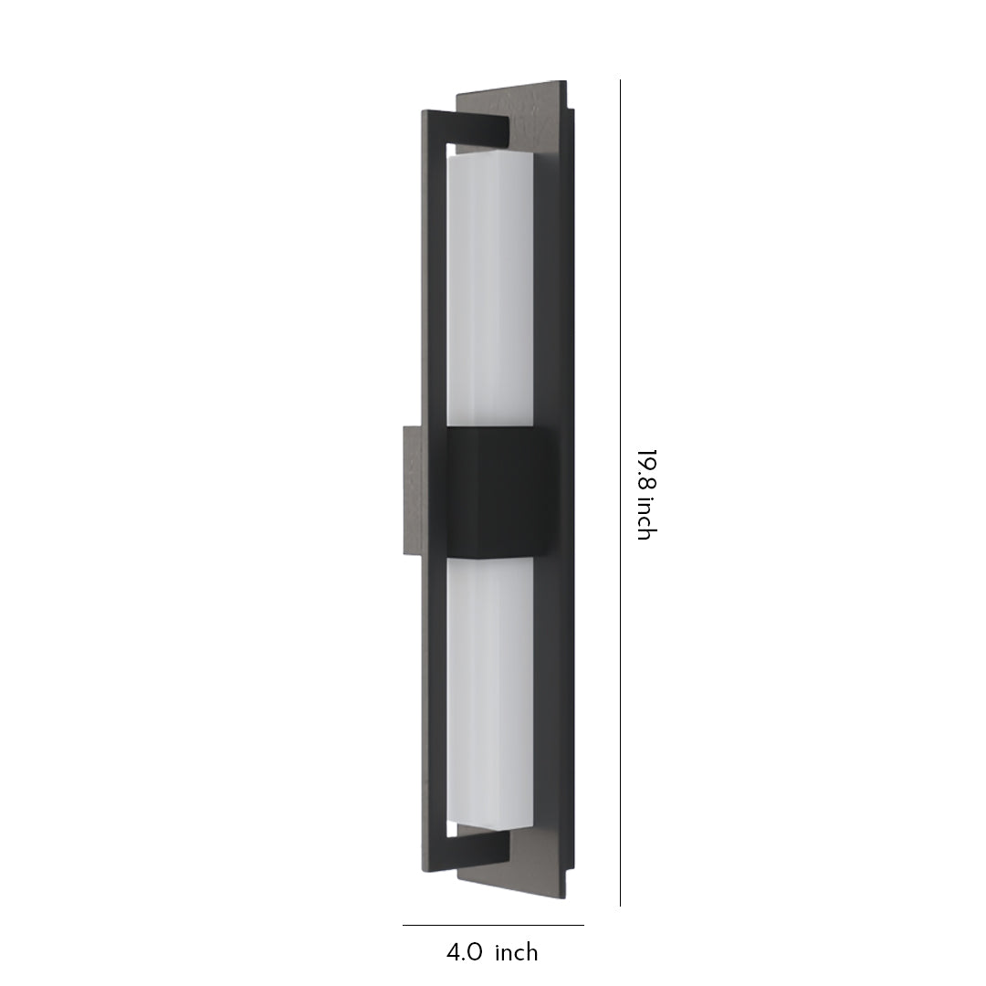 Slim rectangular garden bollard lighting fixture with a modern black frame shown on a plain white background.