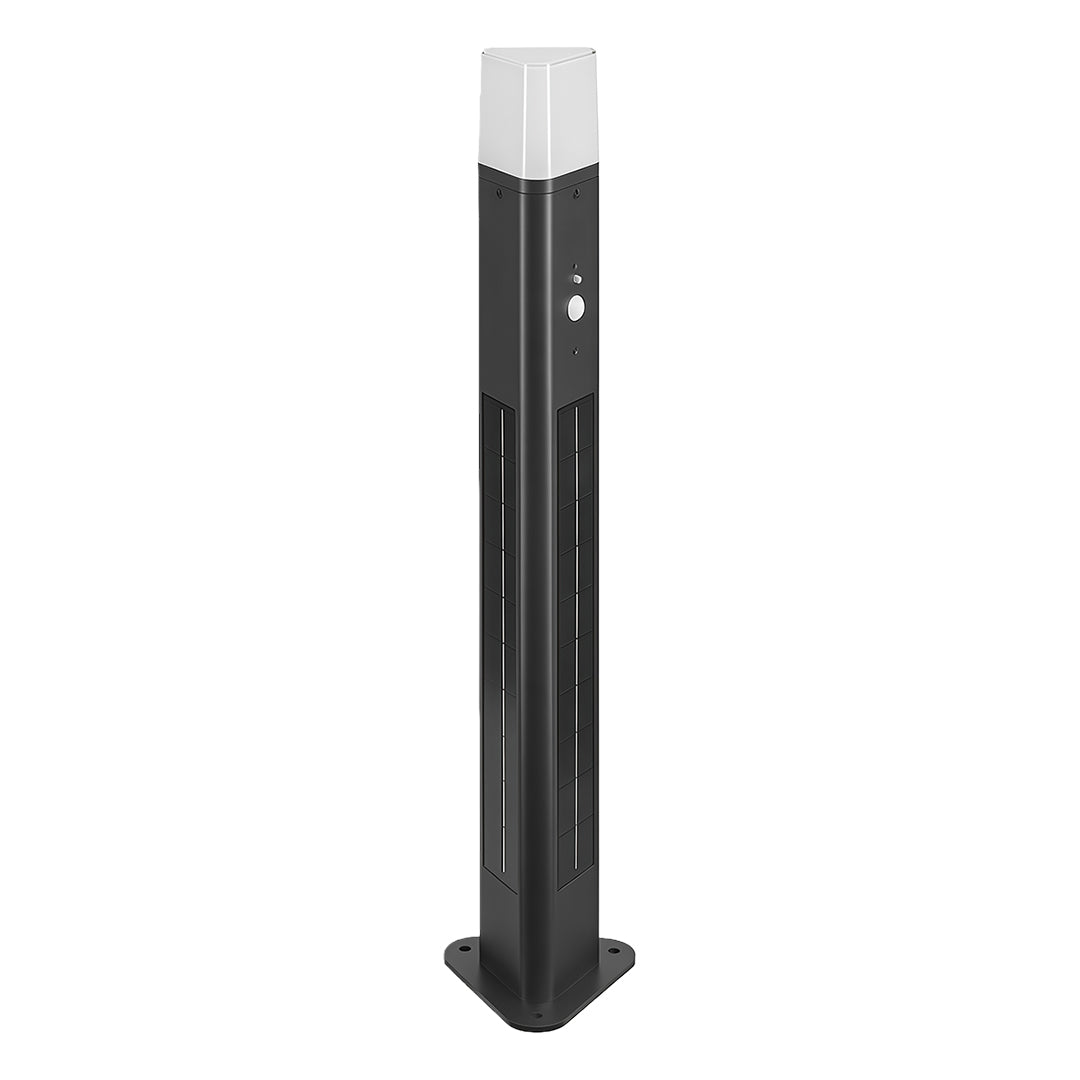Solar bollard lighting in black, providing bright illumination for garden pathways and landscapes.