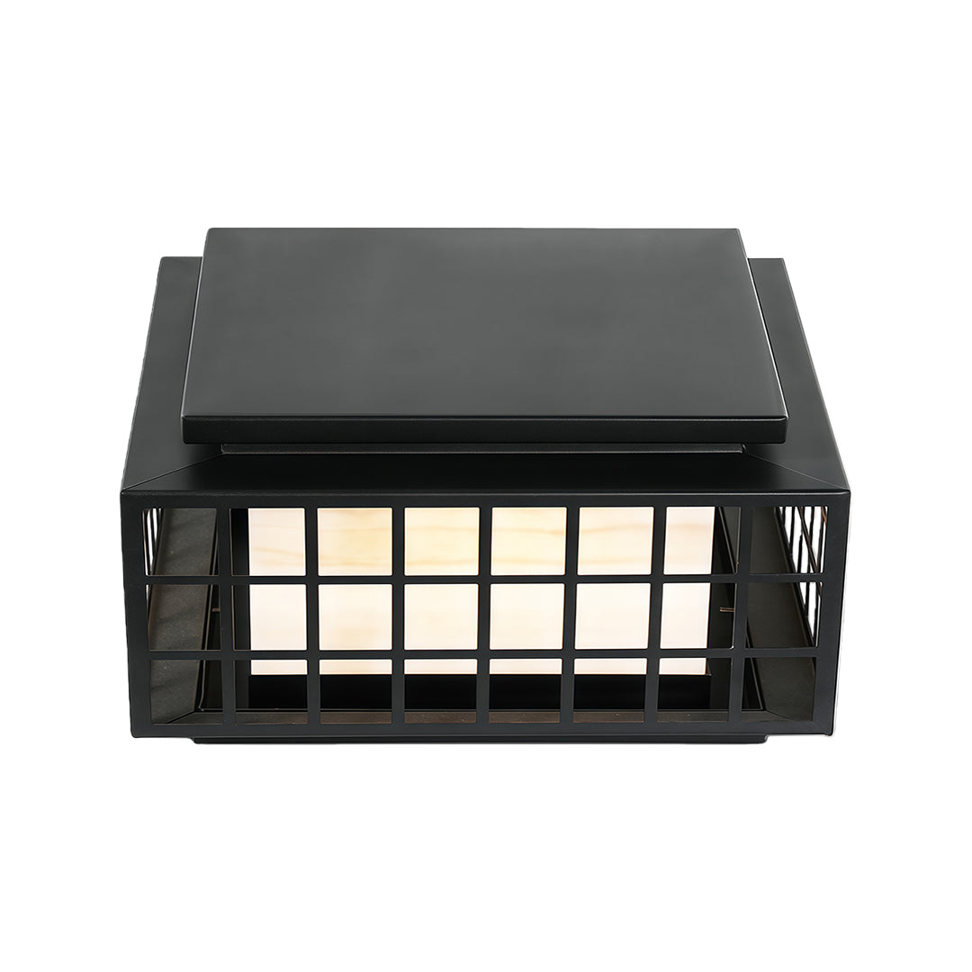 Modern gate pillar light with a black square design, enhancing the aesthetic of garden pathways.