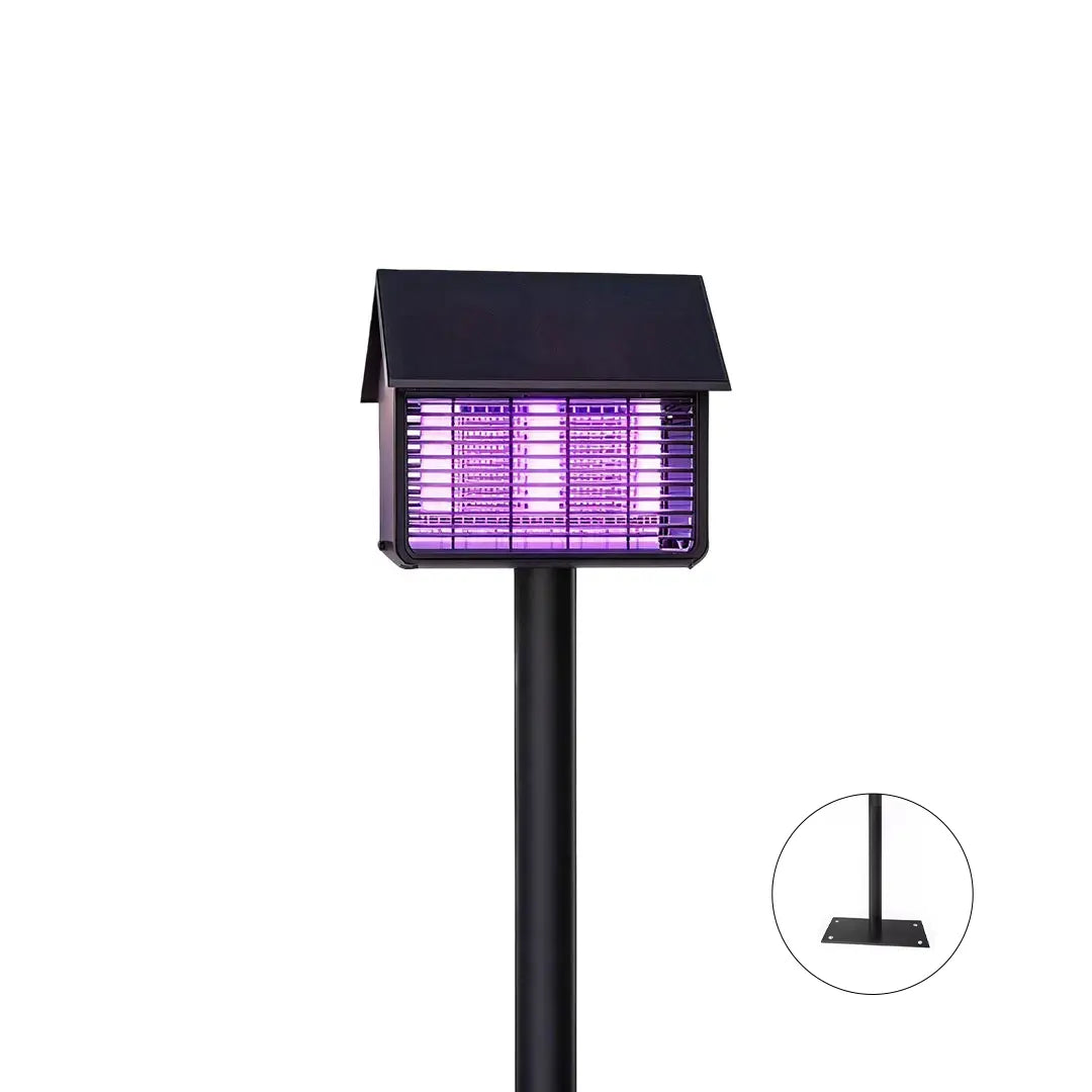 Garden solar path lights in a black post design with a base-mounted option and purple glow.