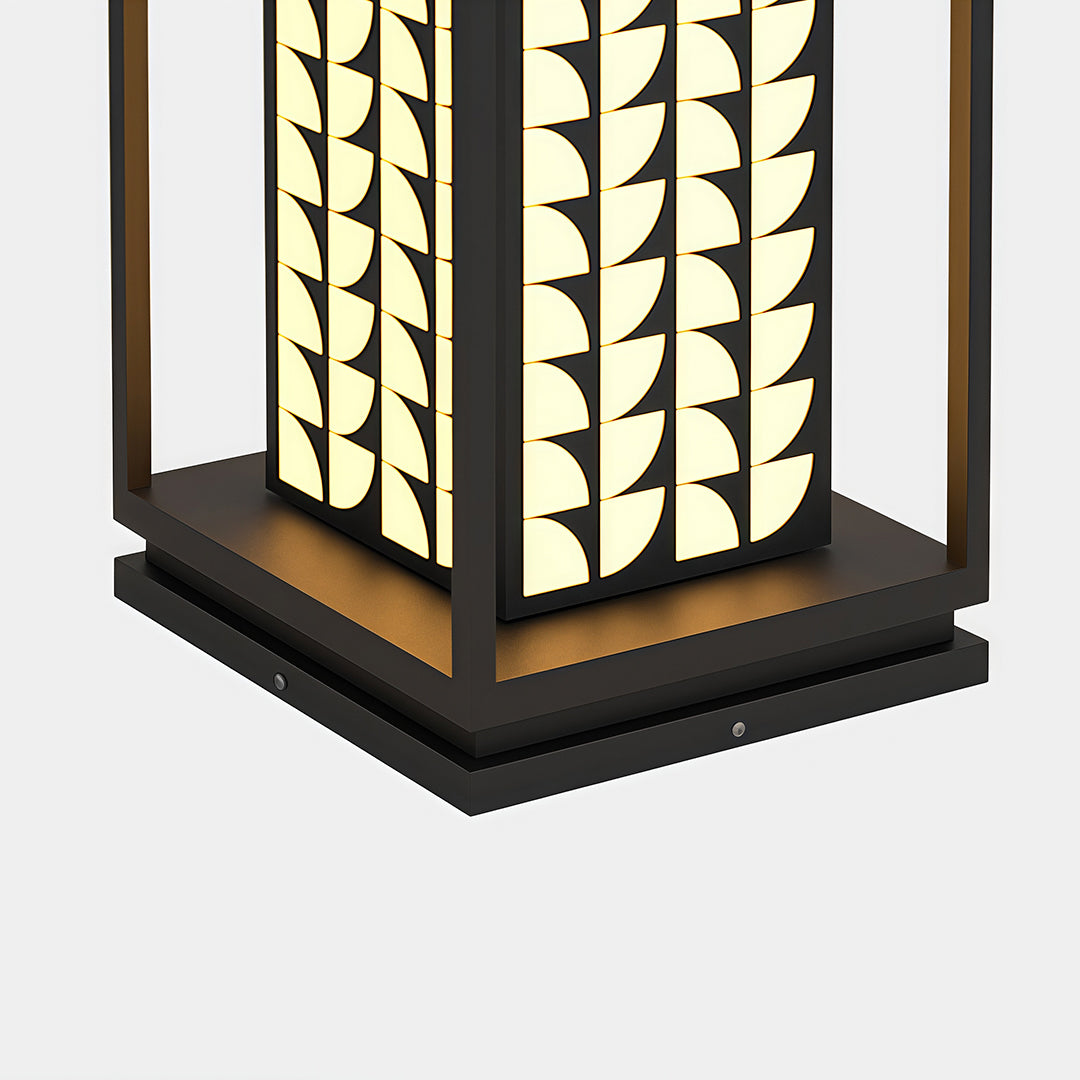 LED bollard light placed next to garden steps, offering warm light and enhancing outdoor ambiance.