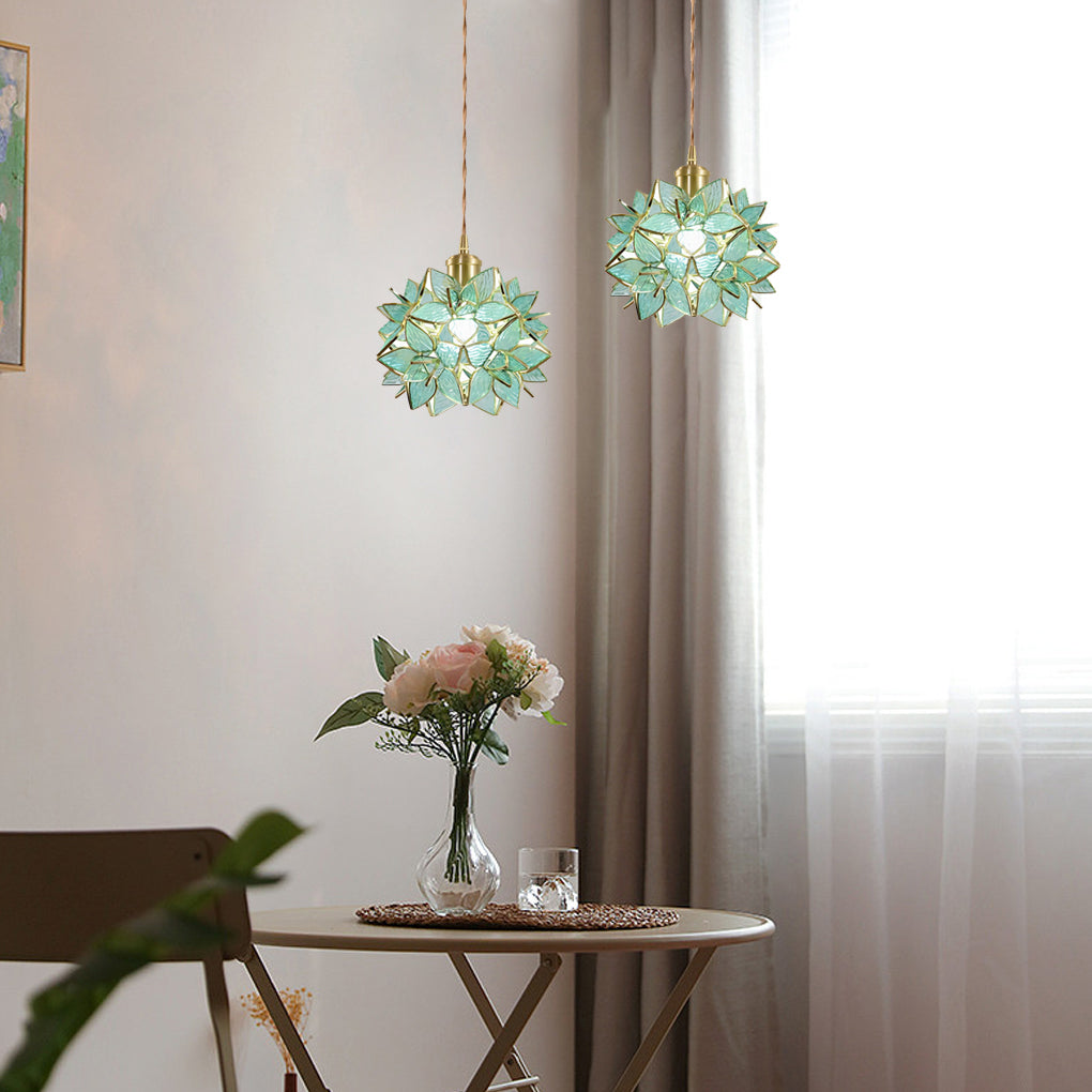 Gardenia pendant light providing elegant illumination for a modern reading nook.