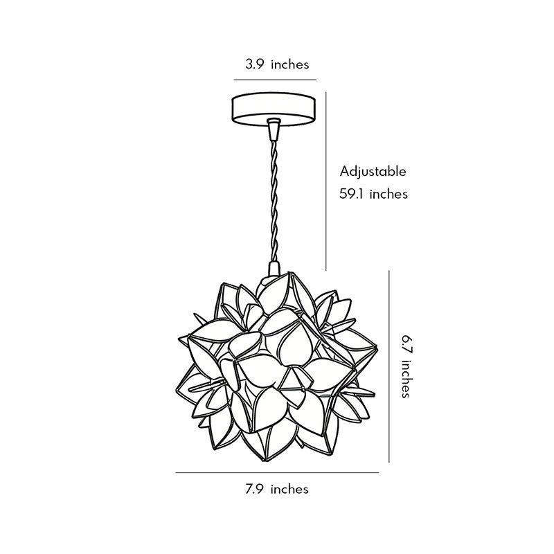 Technical diagram showing dimensions and structure of gardenia pendant light models.