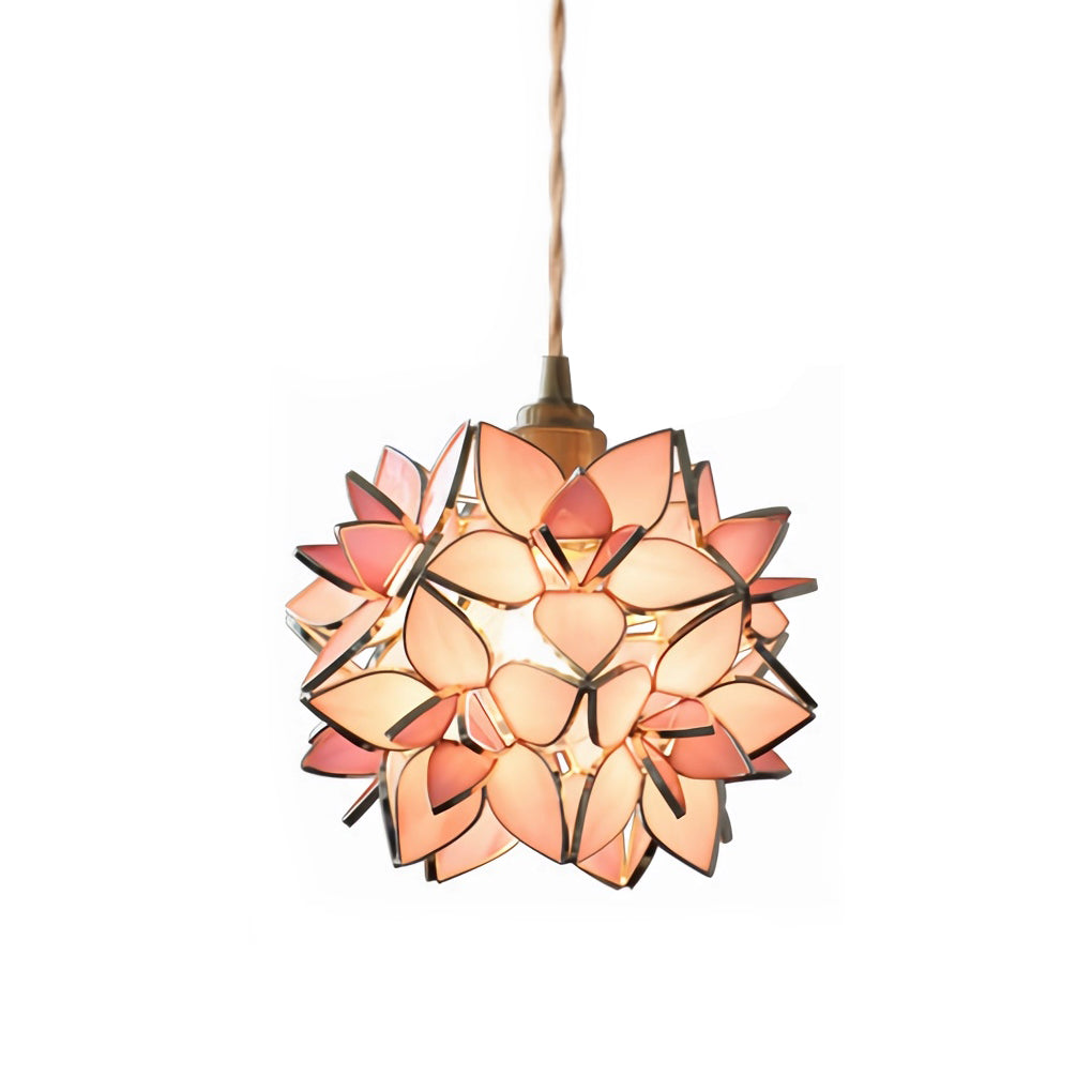 Gardenia pendant light with top view highlighting the floral pattern.