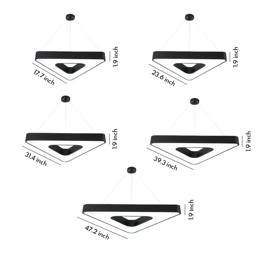 Multiple angles of a black modern chandelier with geometric design, offering versatile lighting options for contemporary spaces.