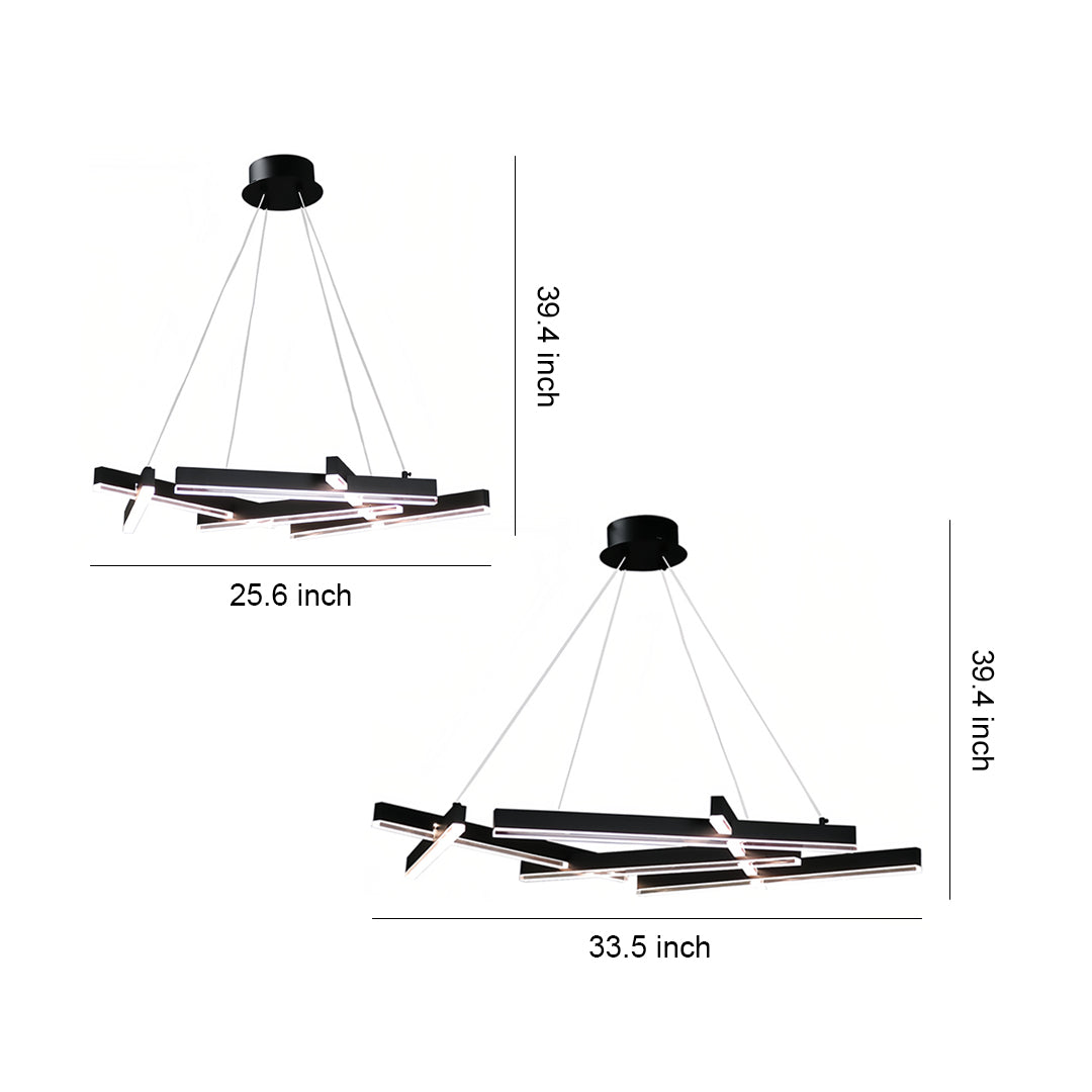 Technical specifications for small black pendant light chandelier with geometric branch design