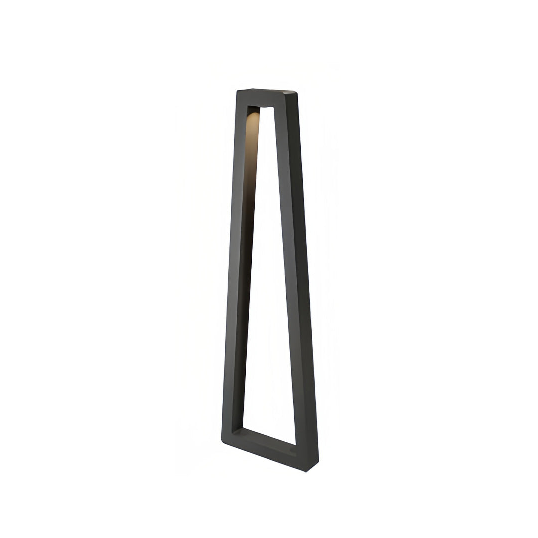 Tall geometric bollard light in black finish created for outdoor lighting for landscaping with clean lines.