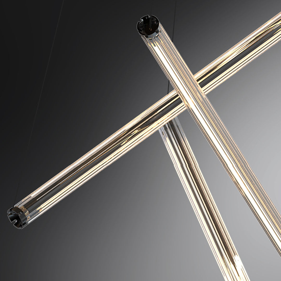 Stylish linear pendant light with geometric design providing focused illumination over dining table