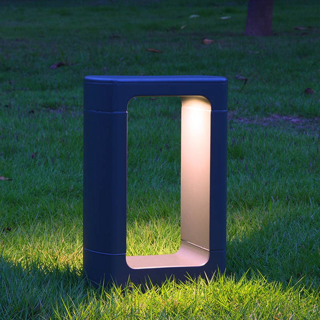 Contemporary rectangular lights providing pathway illumination with clean geometric design