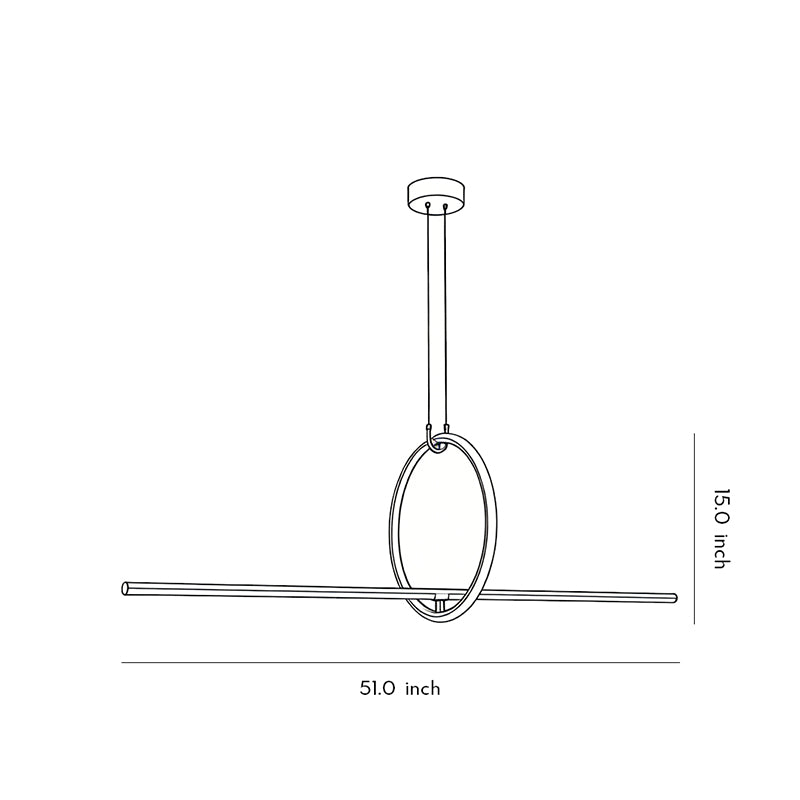 Technical diagram of a geometric pendant light fixture, showing dimensions and installation details.