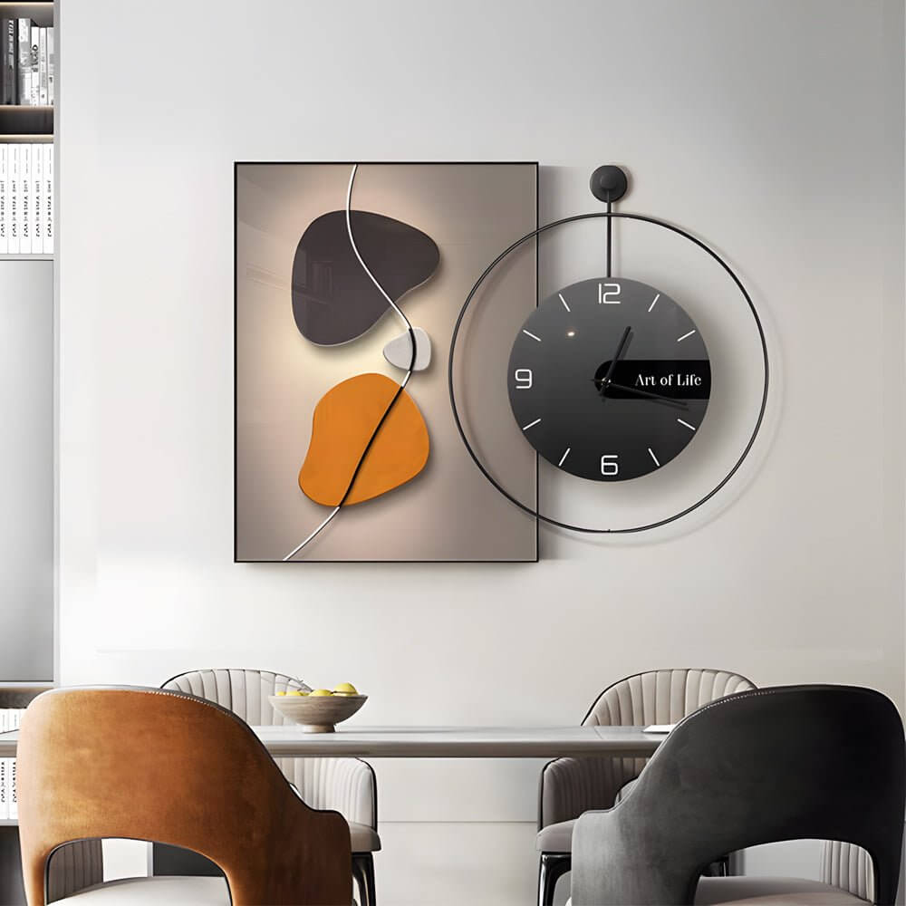Geometric Silent Wall Clock Canvas Painting Wall Art Decor