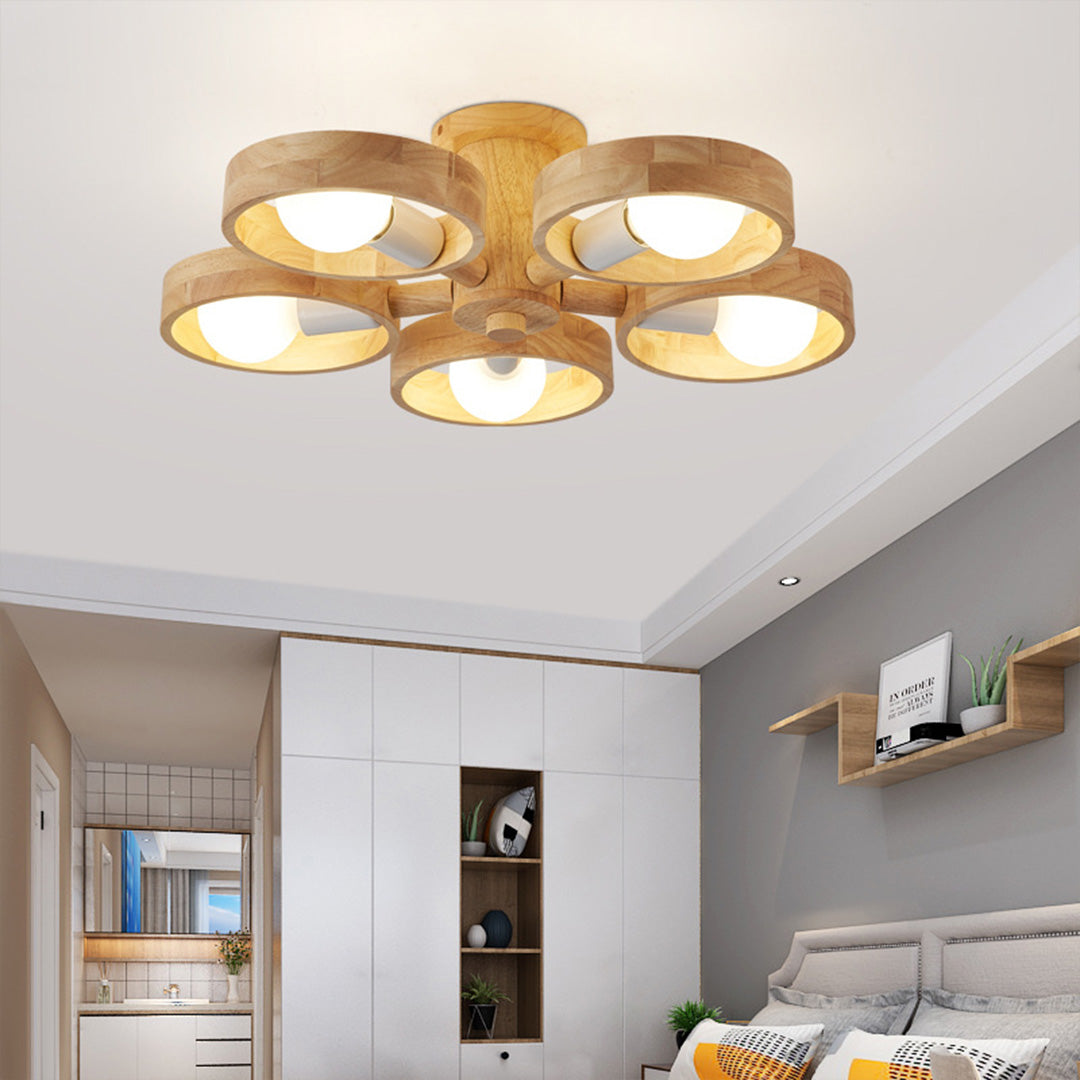 Geometric perspective of brass glass shade chandelier with symmetrical wall light design