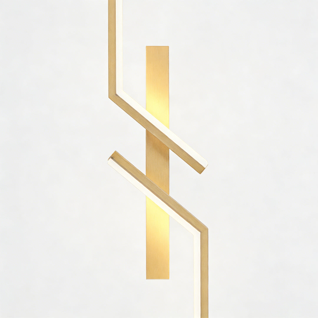 Close-up of a geometric wall sconce showcasing its modern design and angular lines.
