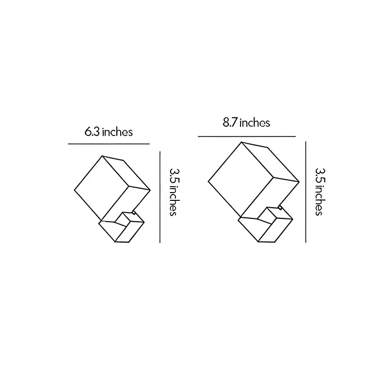 Geometric wall sconce dimension drawing showing two size options and fixture measurements.