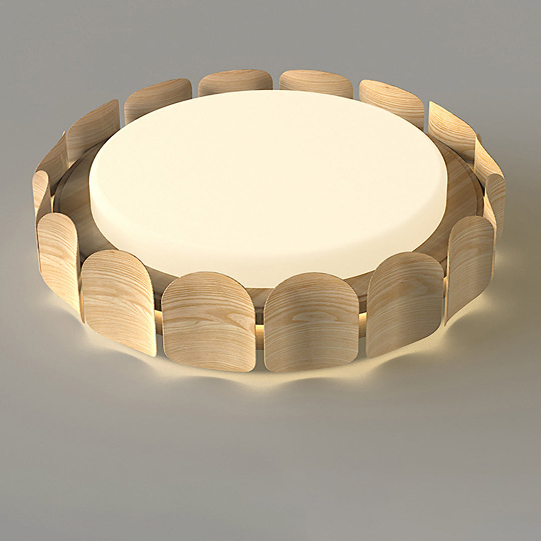 Geometric wood glass shade chandelier with efficient LED ceiling light and modern appeal