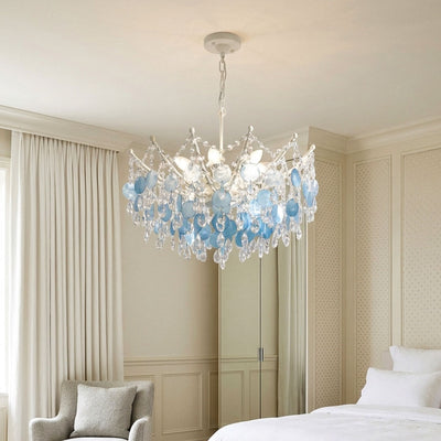 Glam Chandelier French Cream-Style Shell and Crystal Ceiling Light