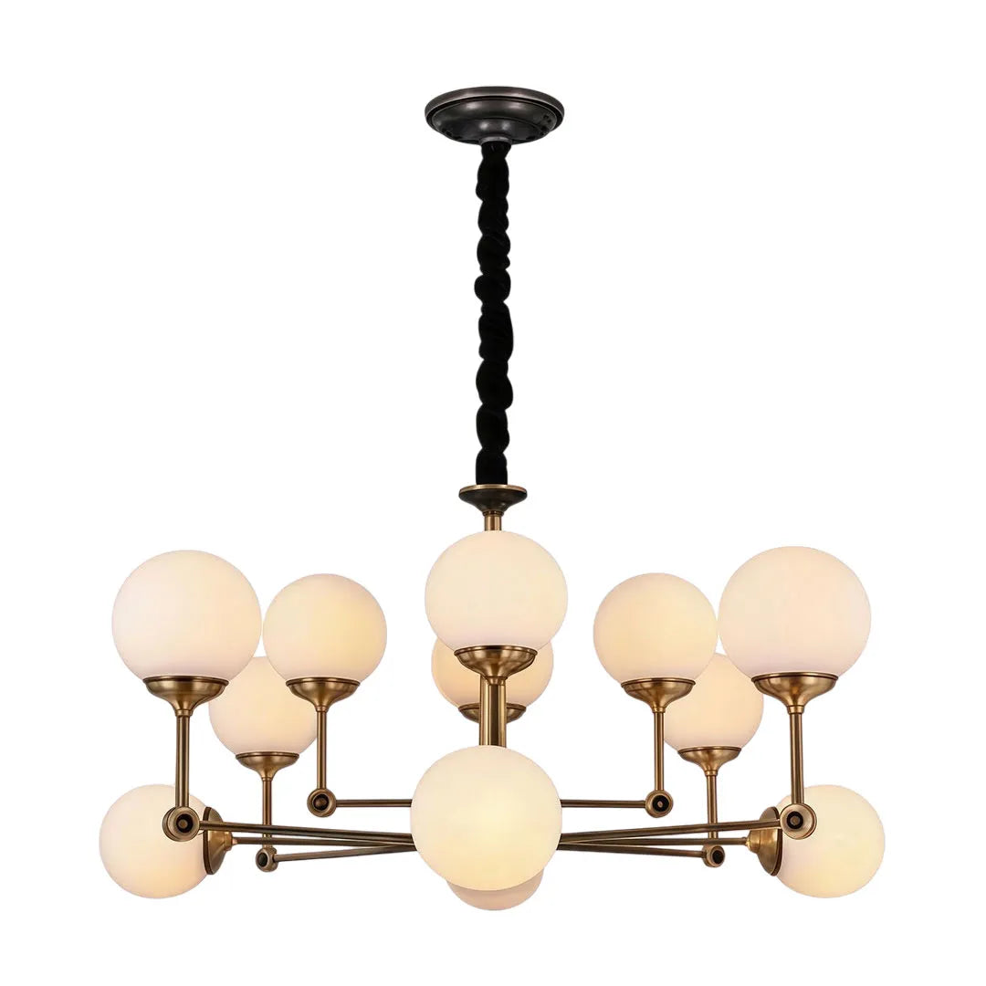 Glass ball chandelier modern featuring a multi-light globe structure with elegant brass finish.