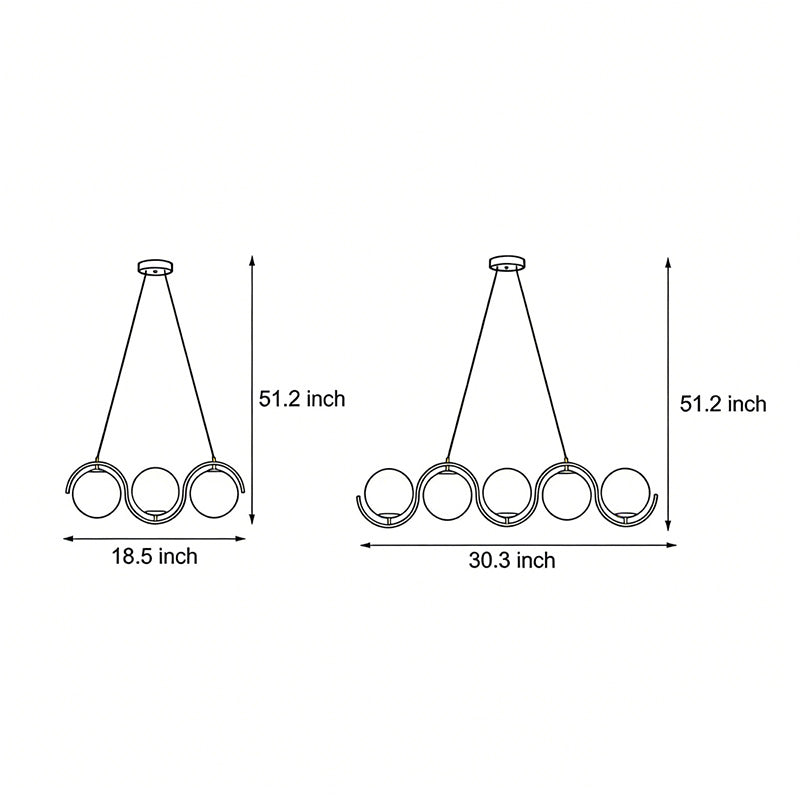 Glass ball linear chandelier featuring golden accents and clear glass globes, perfect for bright, airy interiors.