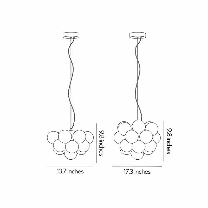 Technical drawing of glass ceiling light with dimensions for installation reference.