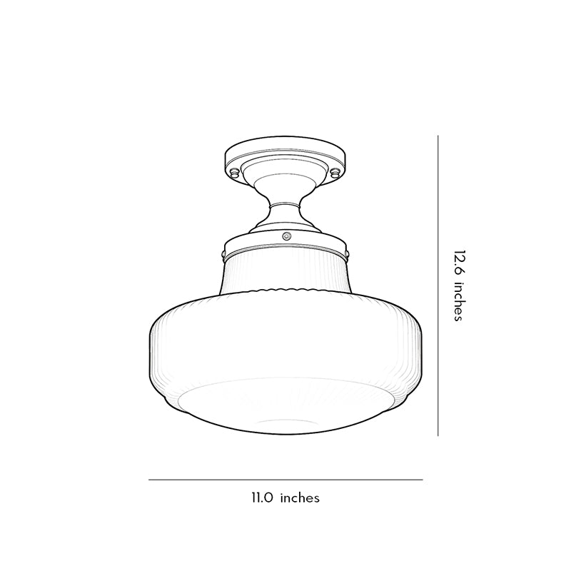 Glass ceiling light fixtures dimension drawing displaying compact semi flush mount proportions.