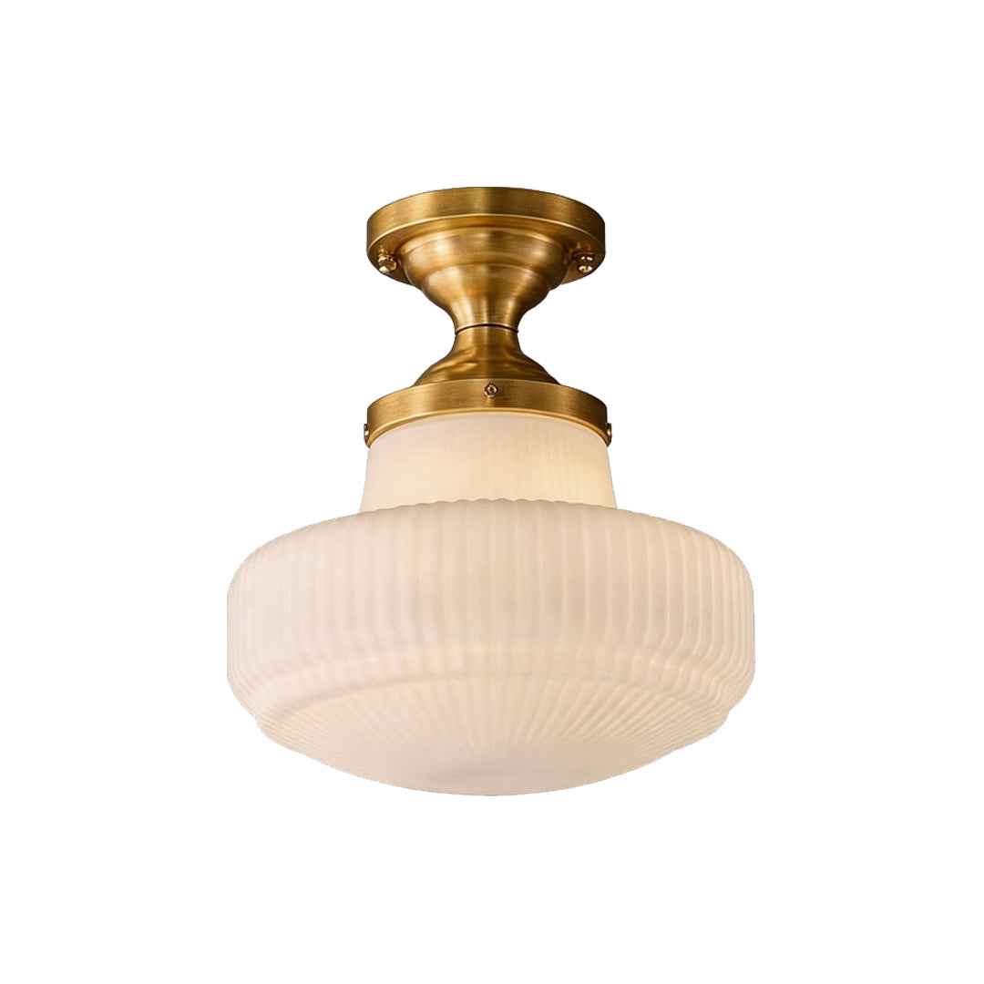 Glass ceiling light fixtures semi flush mount design with ribbed white glass diffuser.