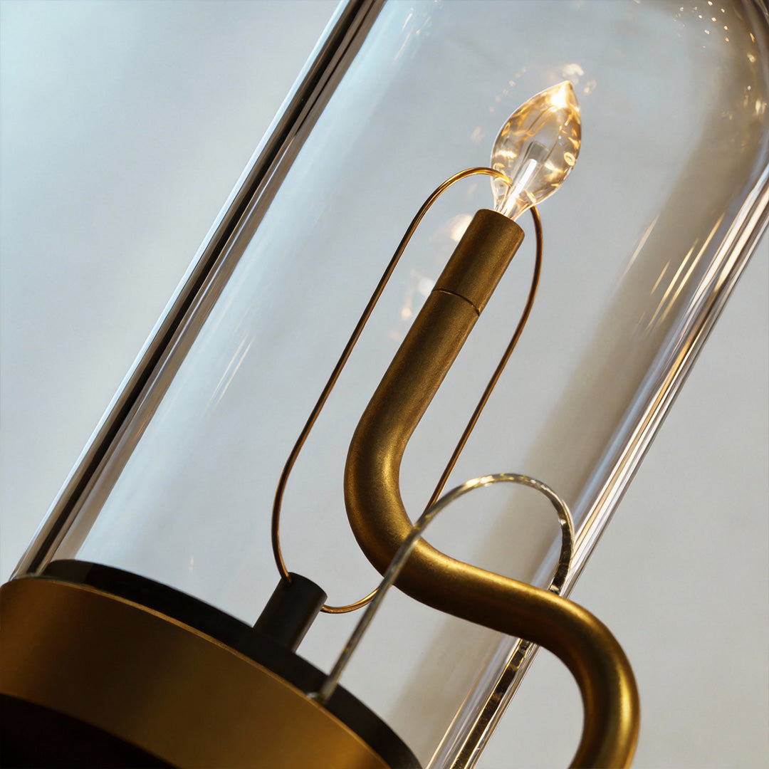 Glass dome table light in black, side view of the modern design.