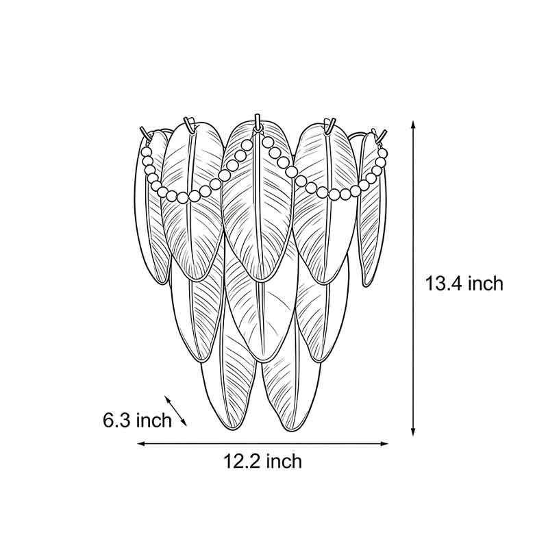 Technical diagram of glass feather wall light showing dimensions and installation details.