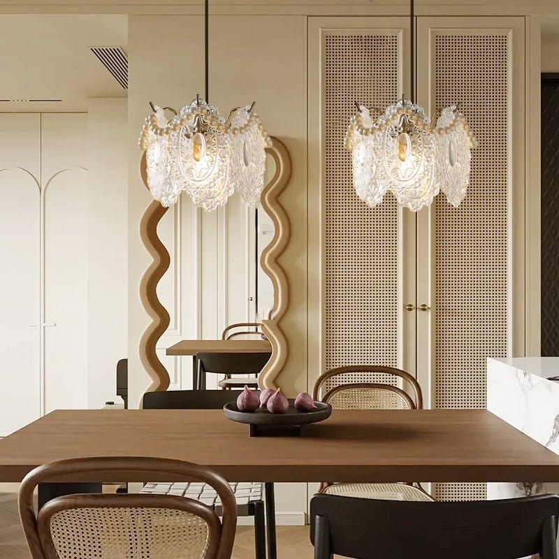 Glass Feathers Seashells Three Step Dimming French Style Chandelier