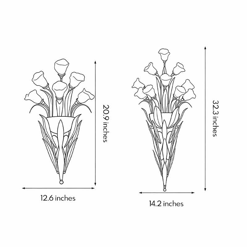Technical diagram of glass flower sconce showing dimensions and installation details.
