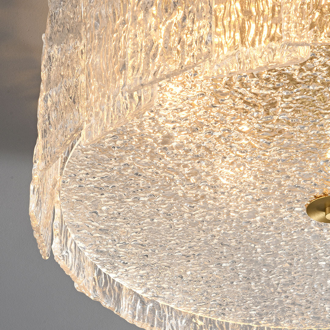 Modern luxury chandeliers inspired glass flush mount lighting close-up showcasing textured crystal detail