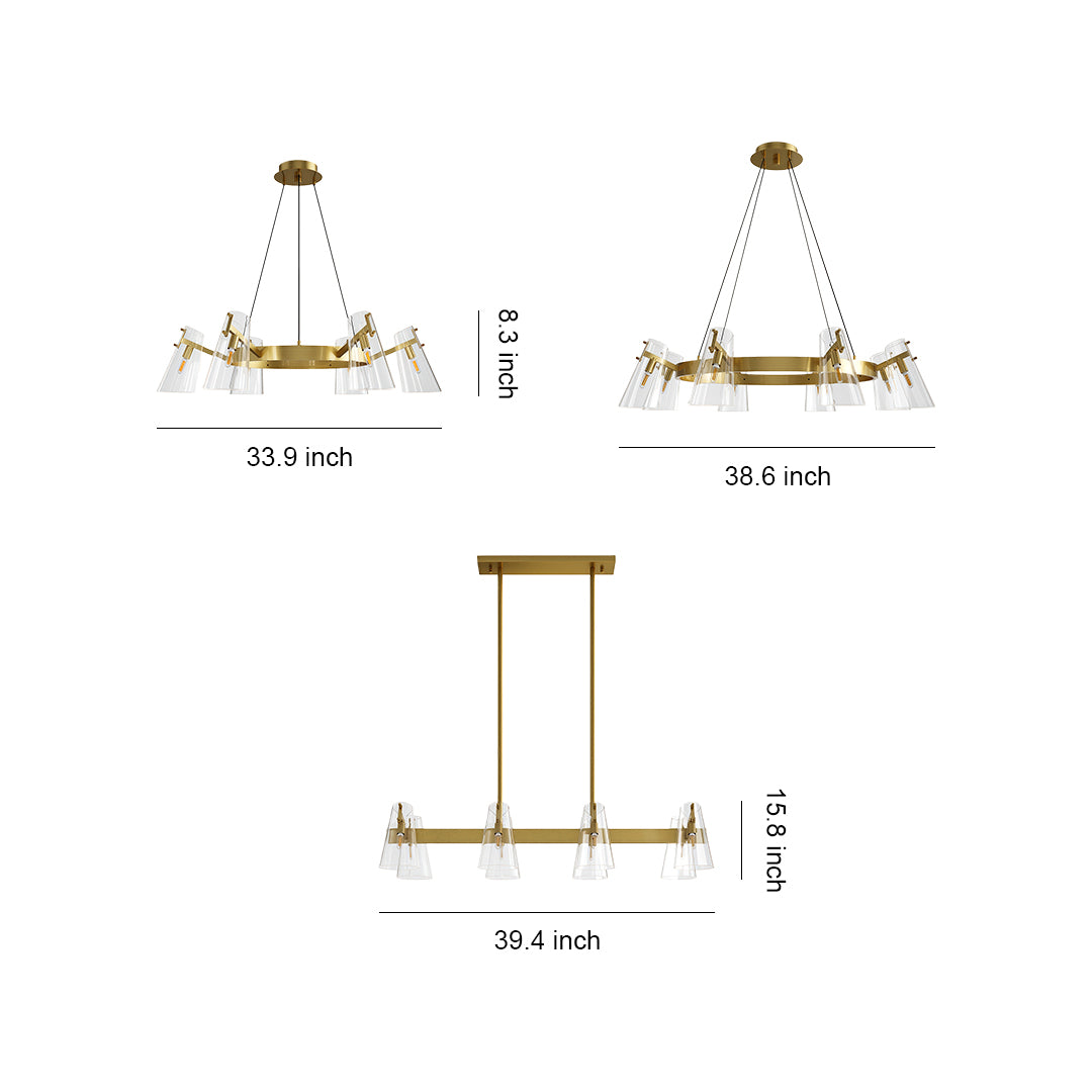 Glass flush mount lighting specification diagram showing two size options with dimensions